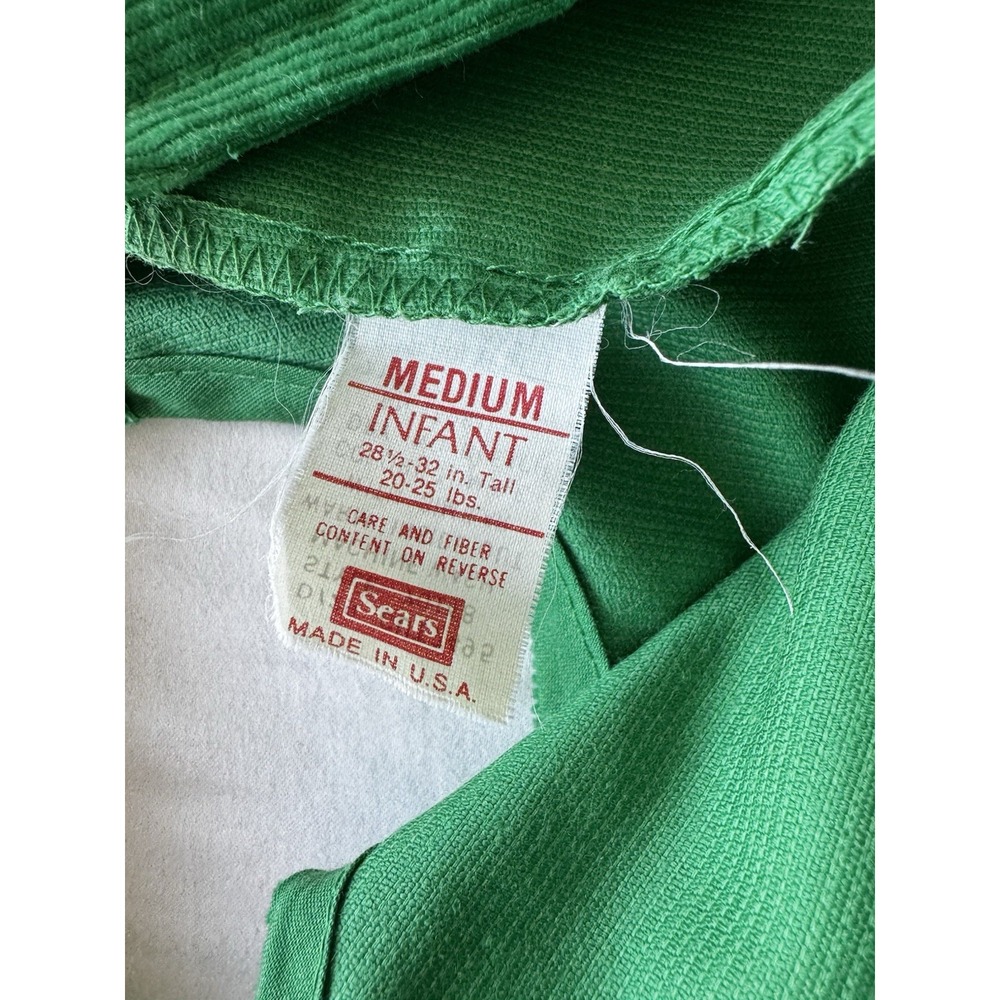 Vintage Sears Infant Corduroy Snowman Embroider Overalls Outfit Green Holiday - Picture 5 of 6